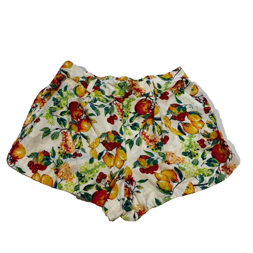 Women's Tropical bright Fruit Print High Rise Pleated Shorts golf resort sz L